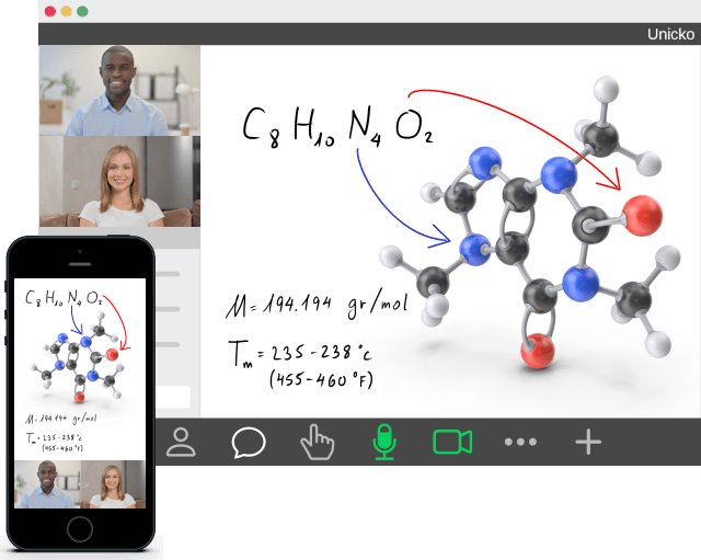 Unicko virtual classroom with hand writing on whiteboard